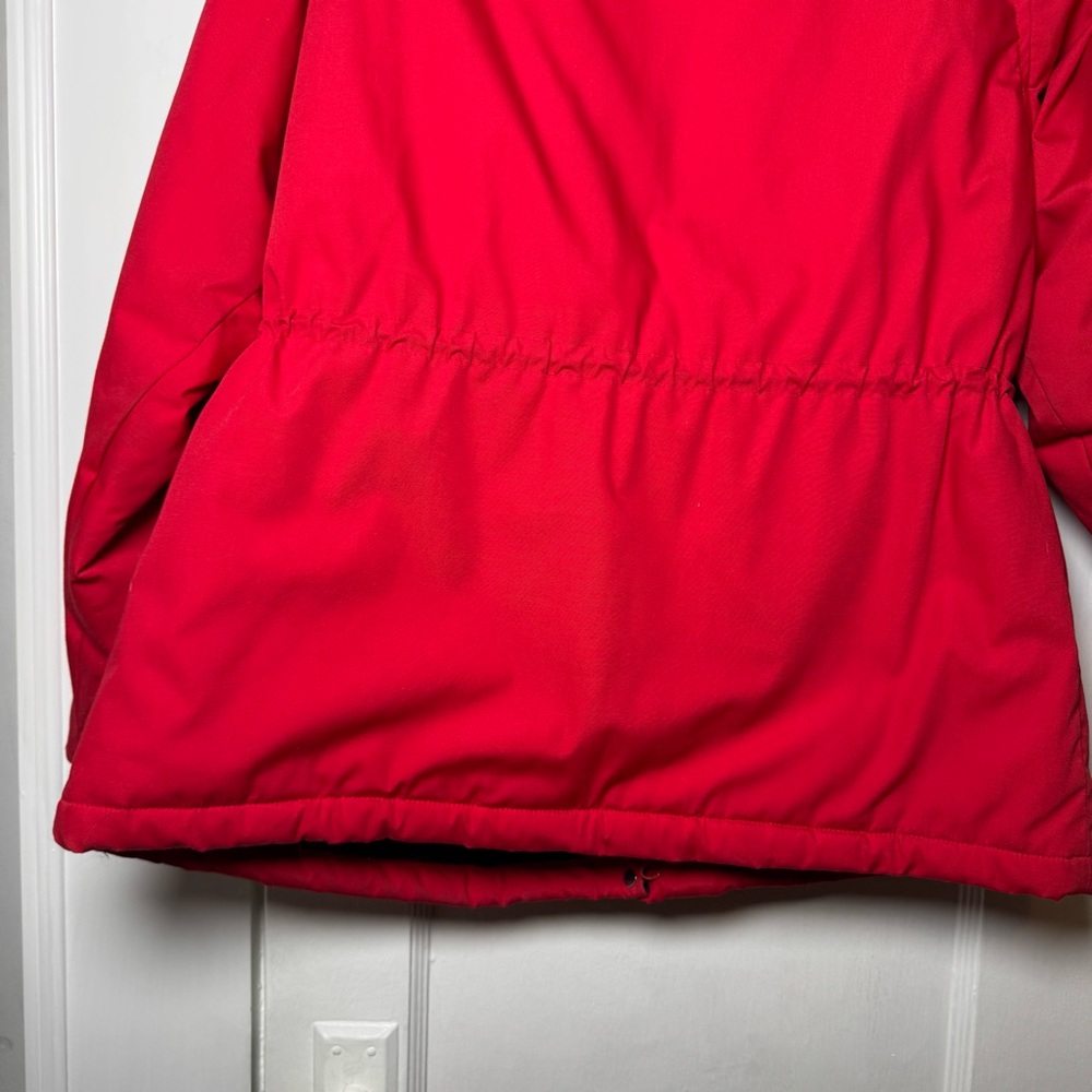 Woolrich Flannel Lined Fur Trim Parka Red Winter Coat Large - Picture 12 of 16